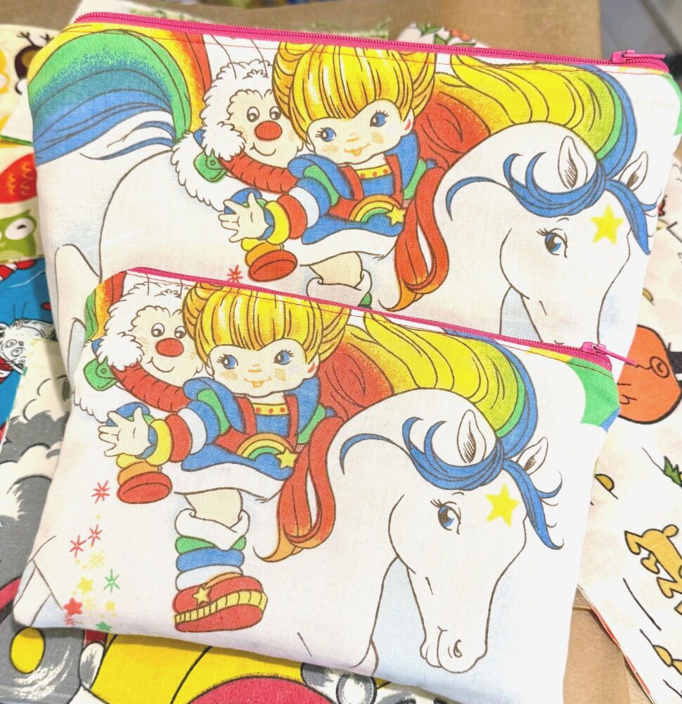 Zip Top Pouch - Rainbow Bright - Handmade - Vintage Cotton