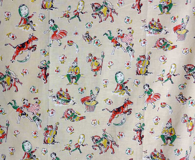 Vintage 1940's Fabric - Nursery Rhyme