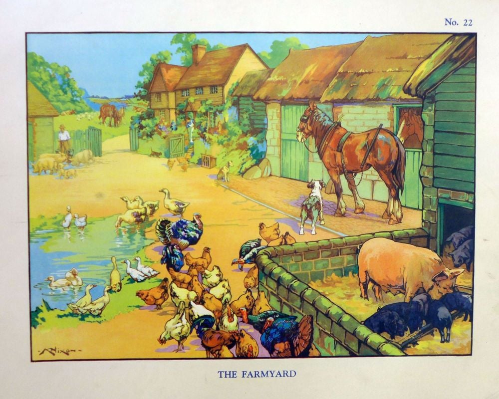 Vintage School Poster 1938 - The Farmyard