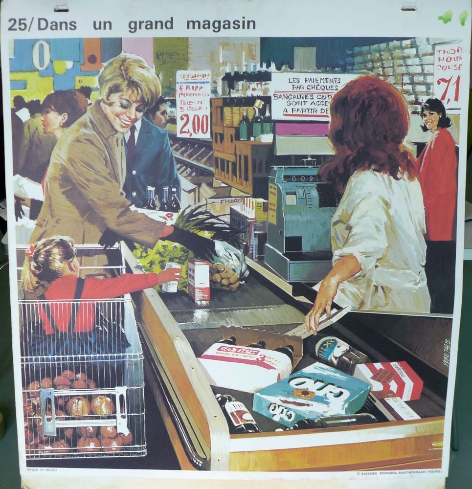 1960's French School Poster - In the Supermarket/At the Bakers