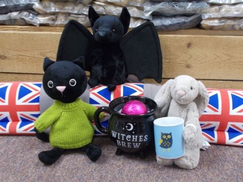 Out of the Blue Jellycat Adventures Happy Halloween lime kitten and bewitching bat