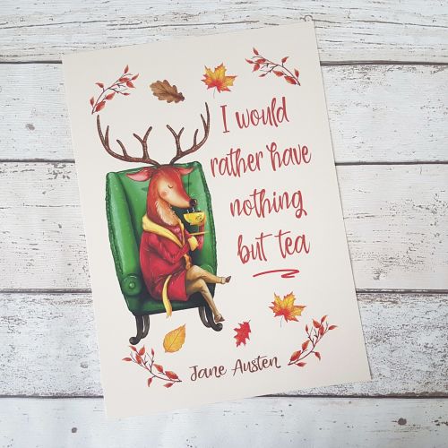 Autumn Deer Book Print, UNFRAMED A4 or A5 - Jane Austen Gift - I Would... N
