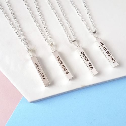 Books & Tea Vertical Bar Pendant 4-sided design