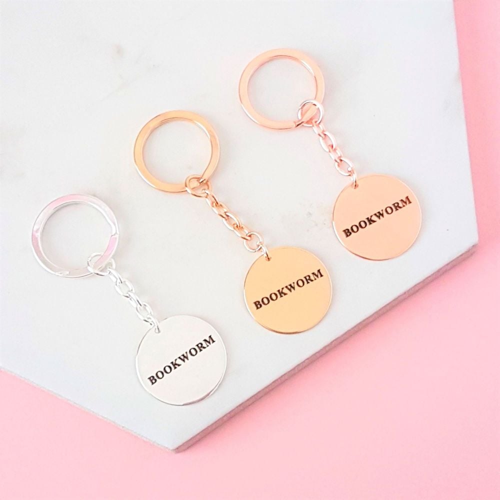 Bookworm Key Ring - Silver, Gold, Rose Gold Plated