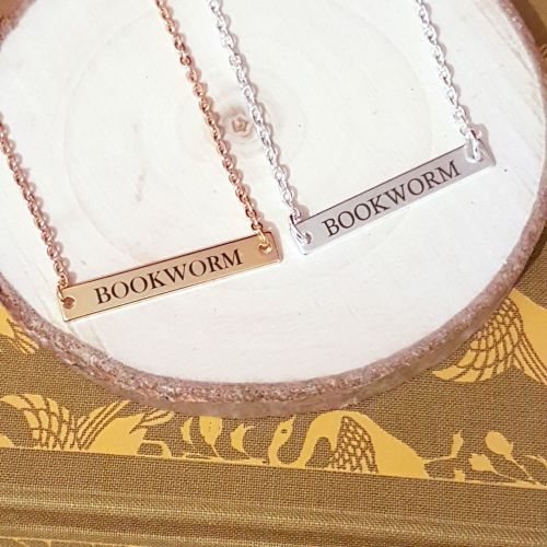 Bookworm Horizontal Bar Necklace, Gold or Silver