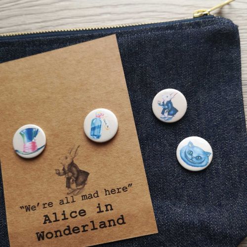 Alice in Wonderland Pin Buttons - Mini Bookish Pin Badges 25mm