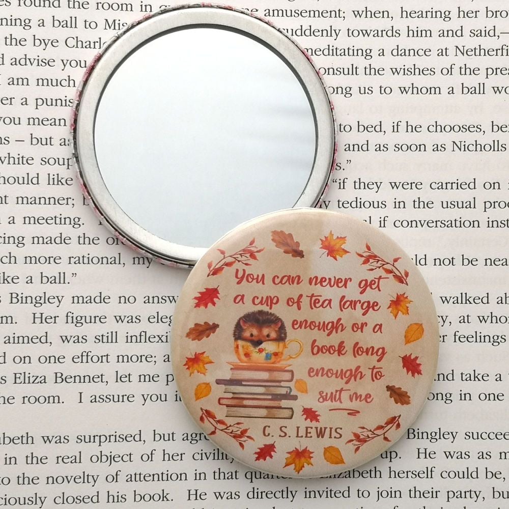 C. S. Lewis Tea & Books Quote Autumn Hedgehog Mirror