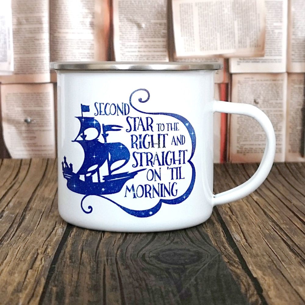 Peter Pan Second Star Quote Enamel Camping Mug