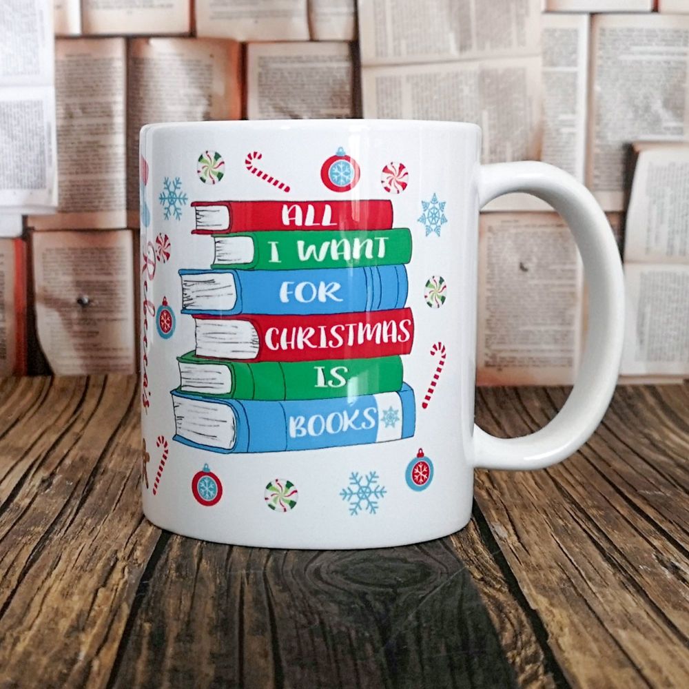 Christmas Mug - All I want for Christmas is books, personalised mug