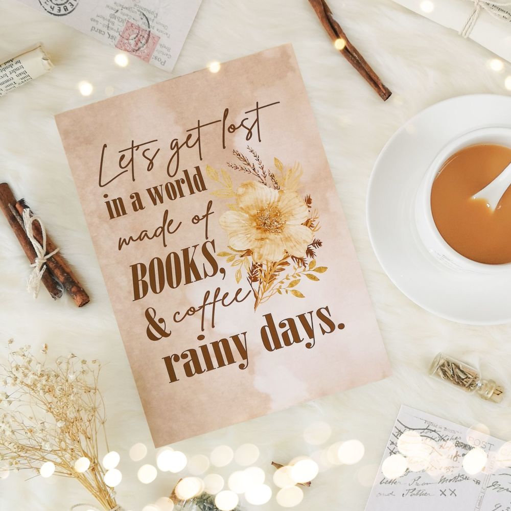 Books, Coffee (or Tea), Rainy Days Print, UNFRAMED A4, A5, A6