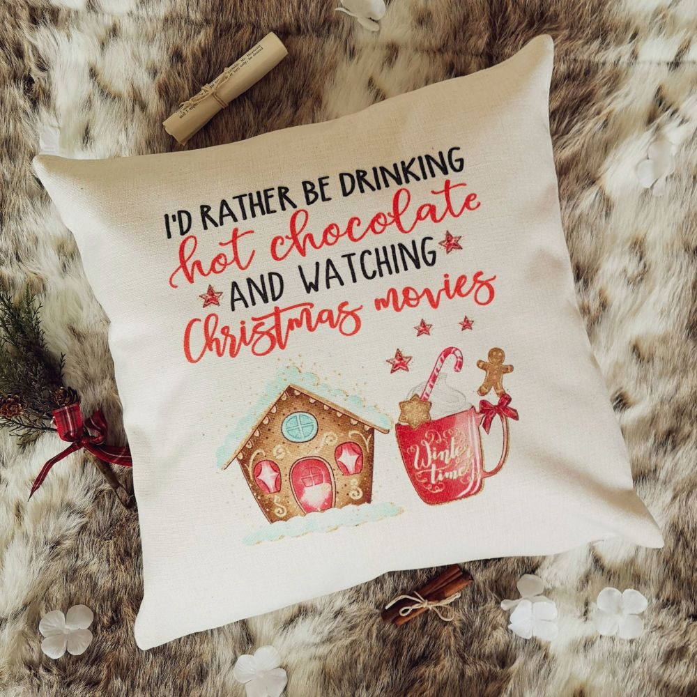 Christmas Cushion Cover - Movies & Hot Chocolate