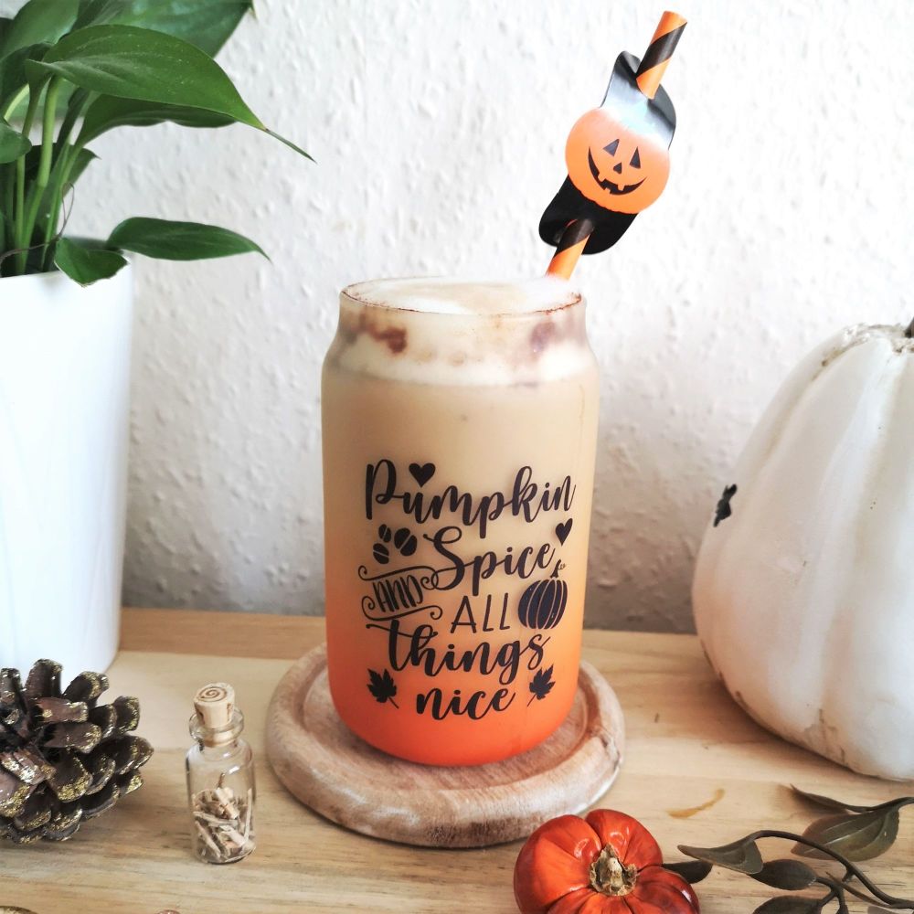 Pumpkin Spice Ice Coffee Glass, Orange Gradient Design