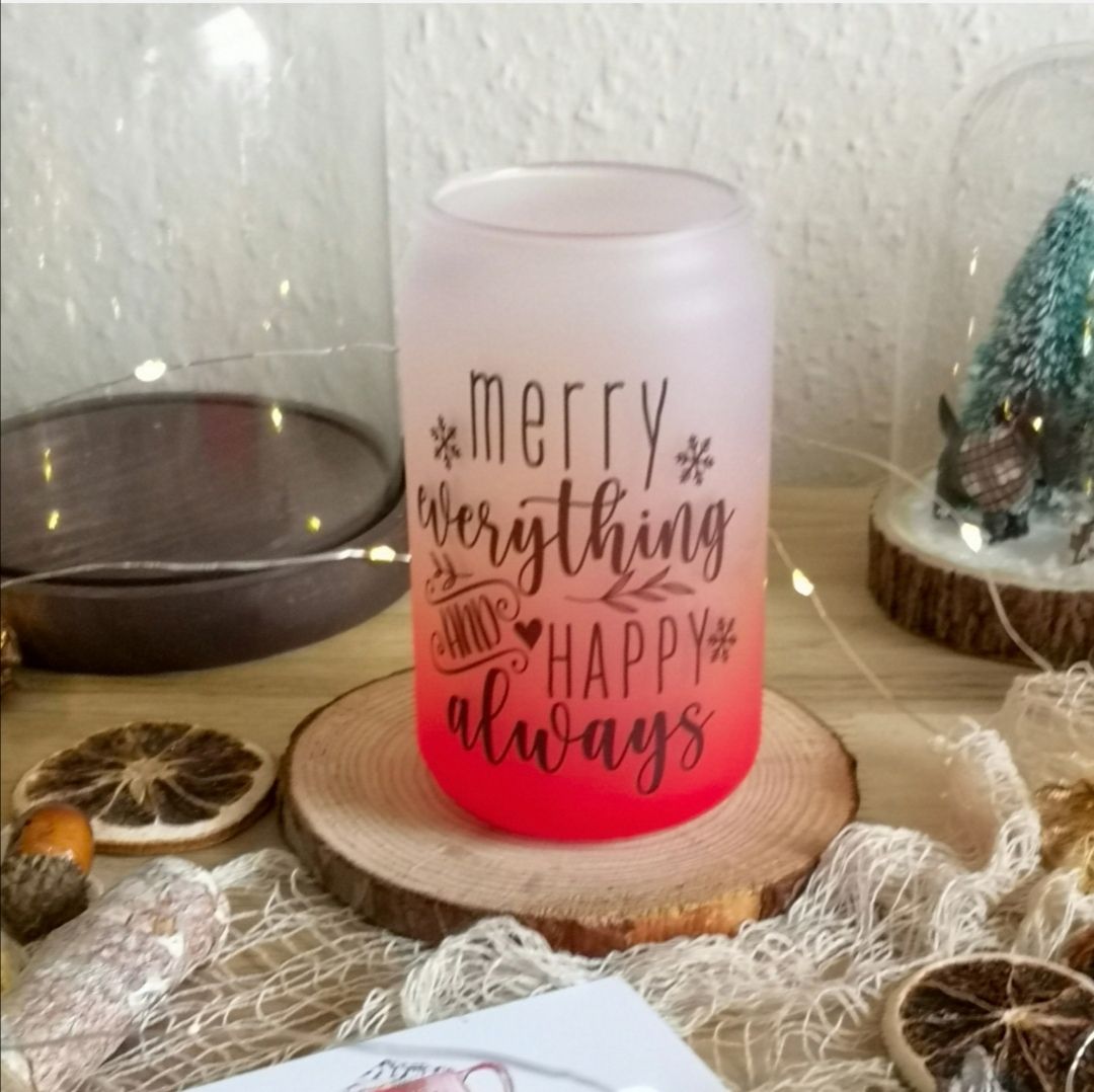 Christmas Ice Coffee Glass, Red Gradient Design