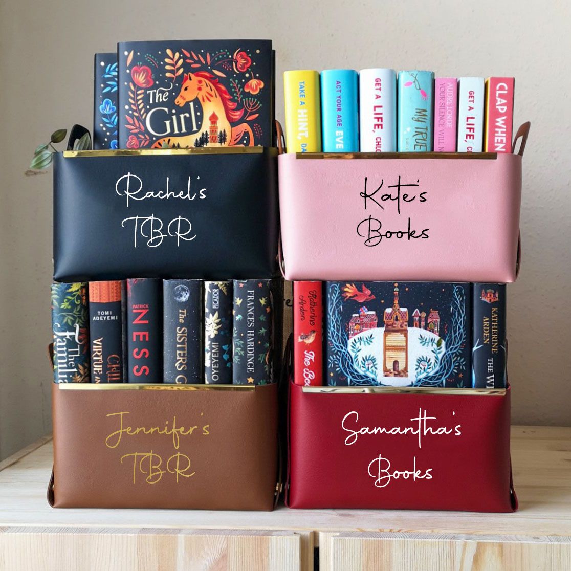                                    Personalised PU Leather Book Basket