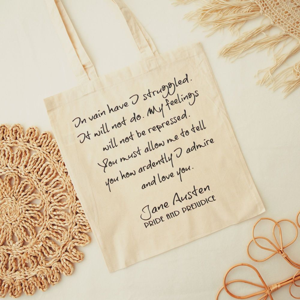 Jane Austen Tote Bag, Pride & Prejudice Quote 