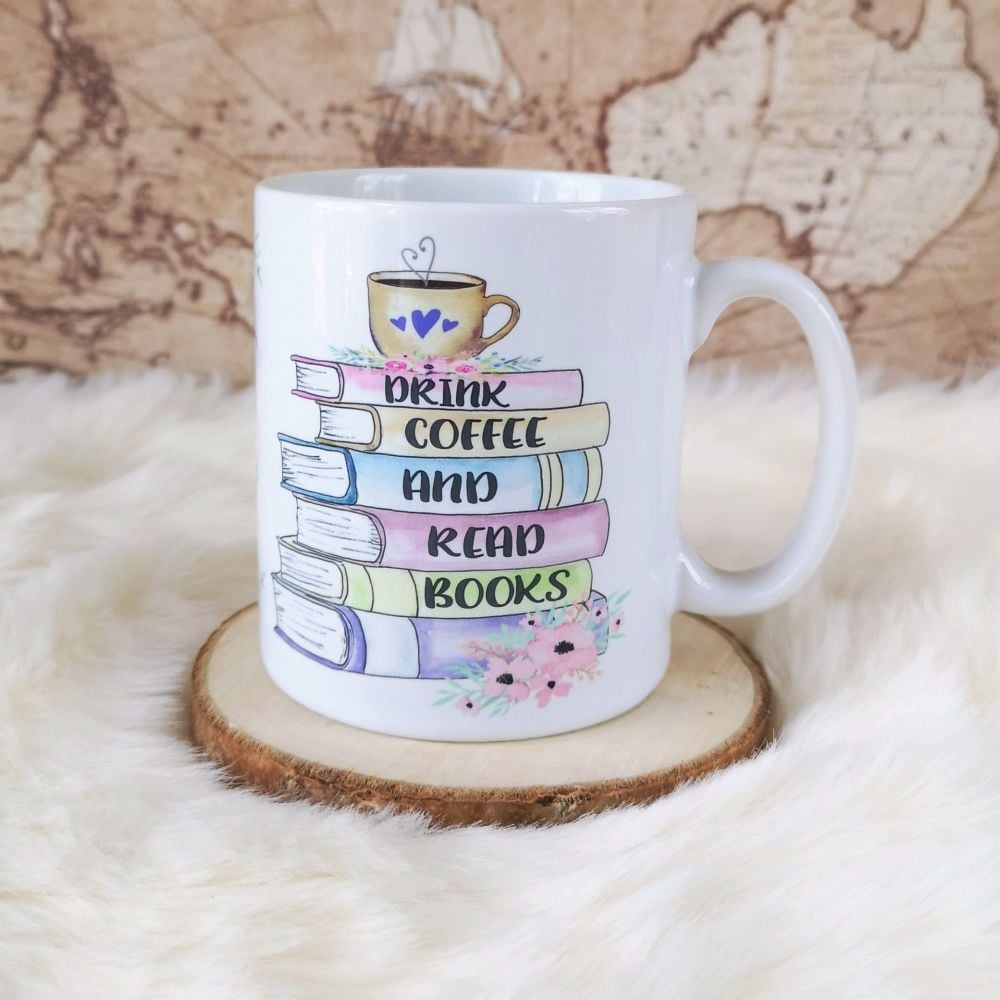 Personalised Drink Coffee (or Tea)  & Read Books Mug,Pastel Colours