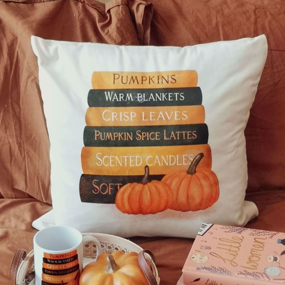 Cosy Pumpkin Book Spines Cushion Cover