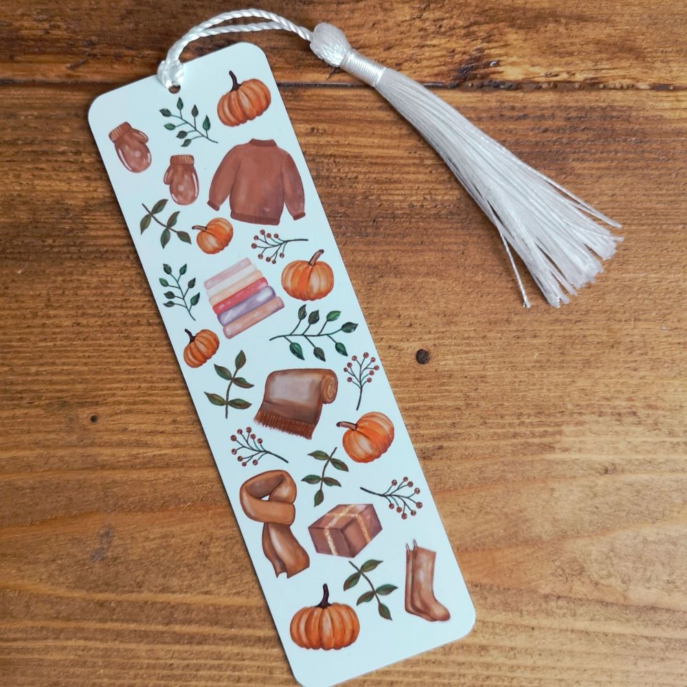 Autumn Cosy Things White Metal Bookmark