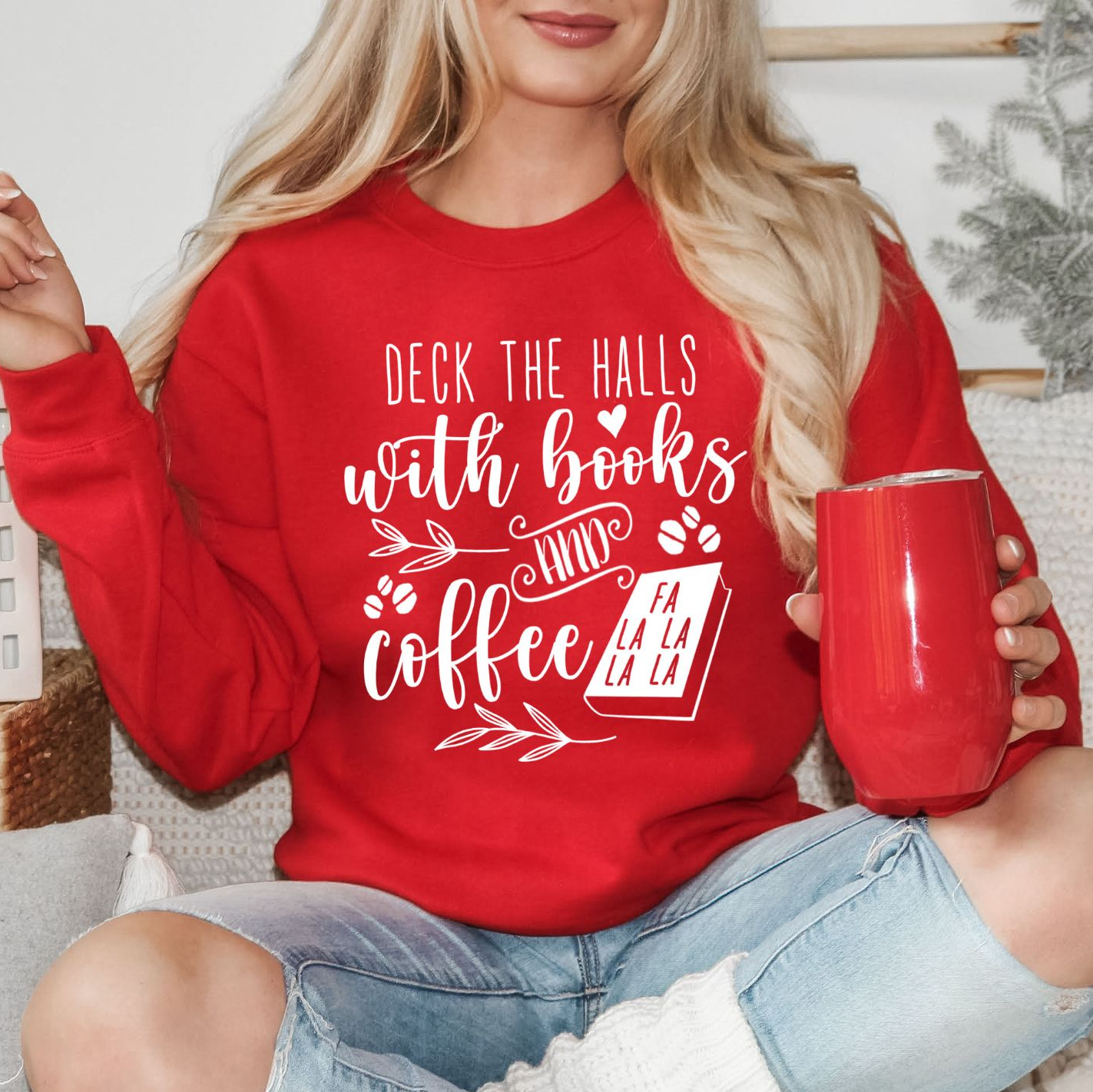                                             Books & Coffee Christmas Sweatshirt