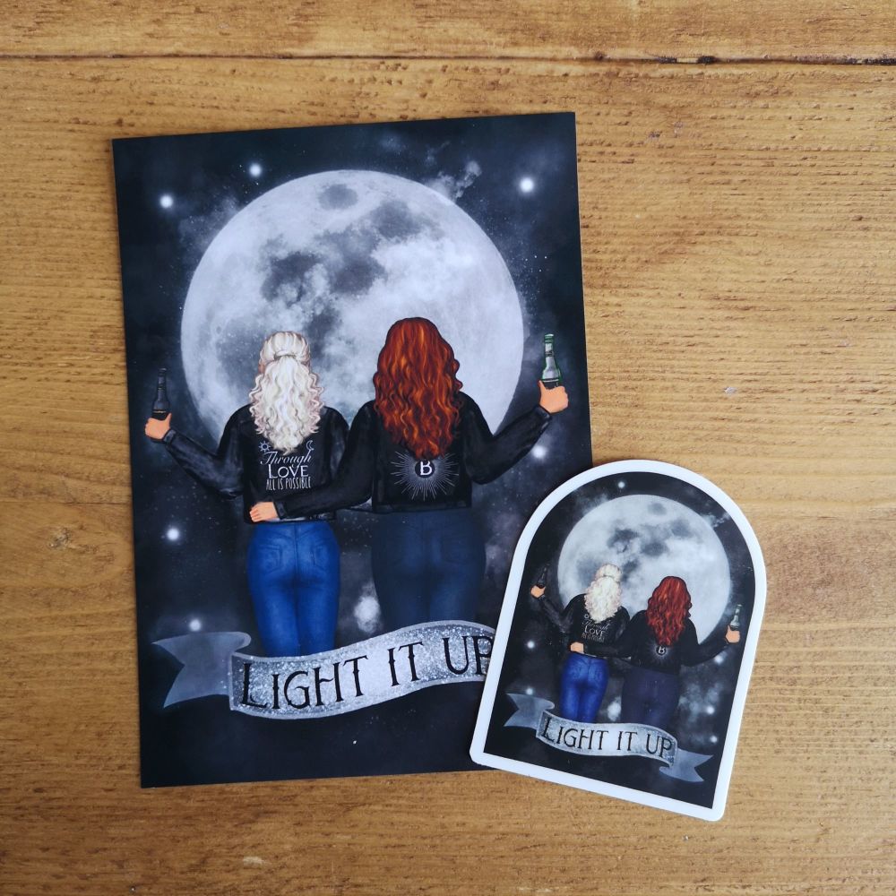 Light It Up" Crescent City Print & Sticker, Featuring Bryce and Danika - Black Moon - UNFRAMED A4, A5, A6