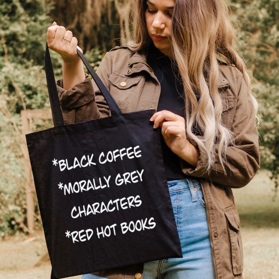 Black Coffee, Morally Grey Characters, Red Hot Books Tote Bag