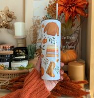 Cosy Autumn Book Lover 20oz Skinny Tumbler with Stainless Steel Straw