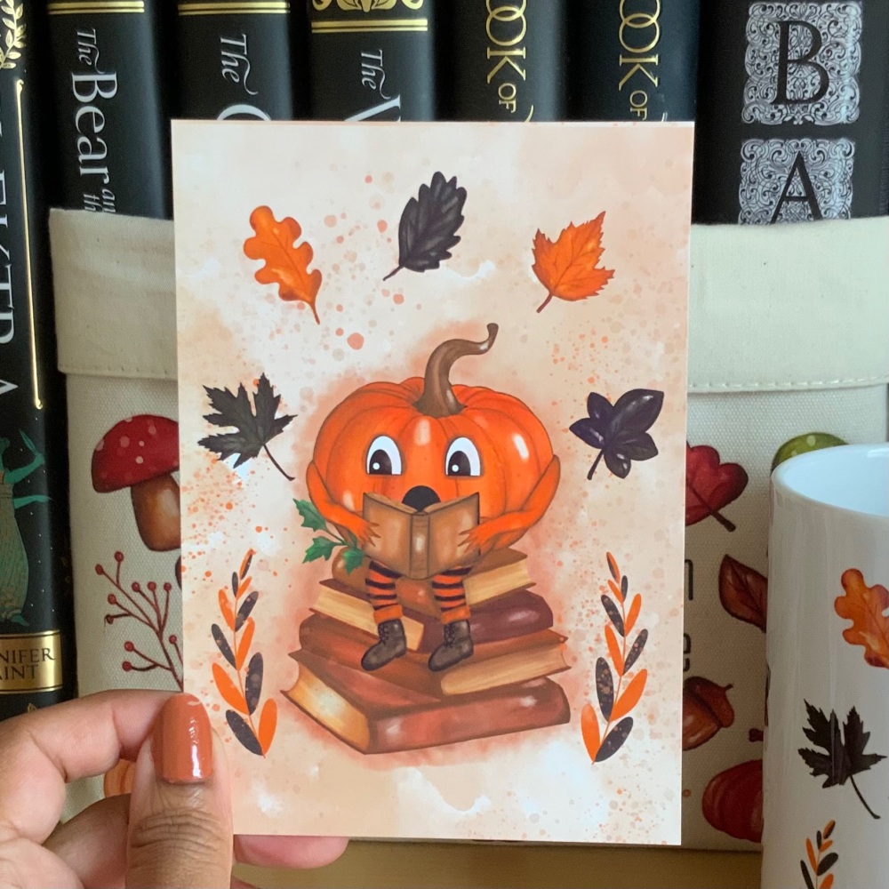 Cosy Autumn Reading Pumpkin Print - UNFRAMED A4, A5, A6