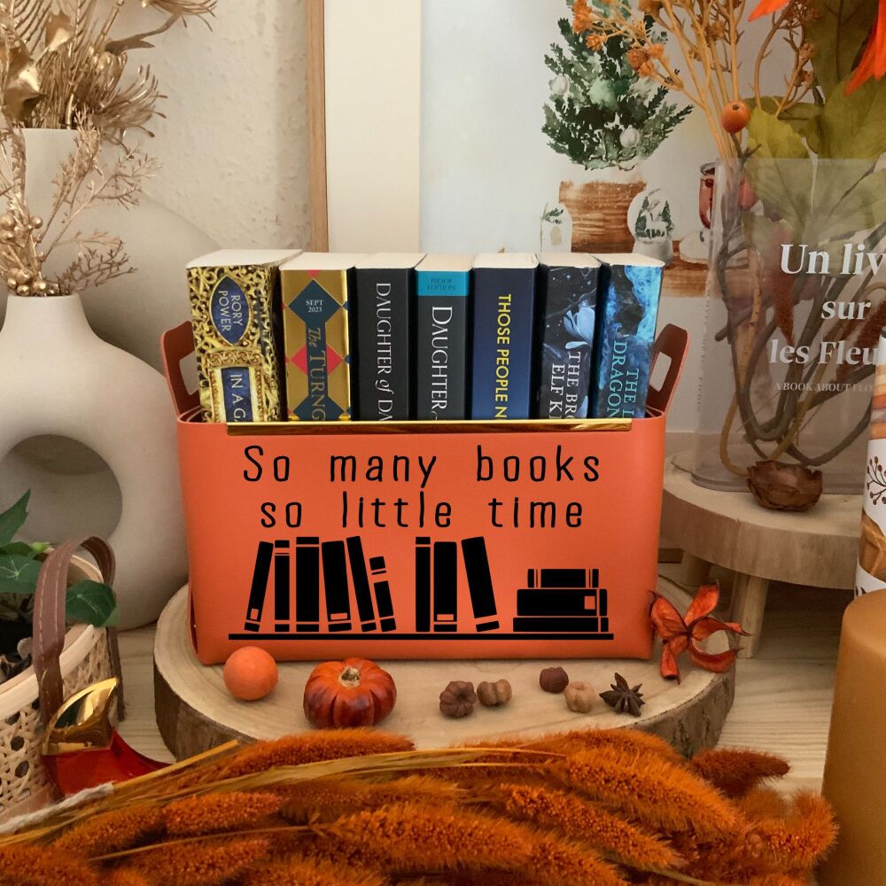 So many books... Orange PU Leather Storage Basket, Perfect For Autumn Lovers