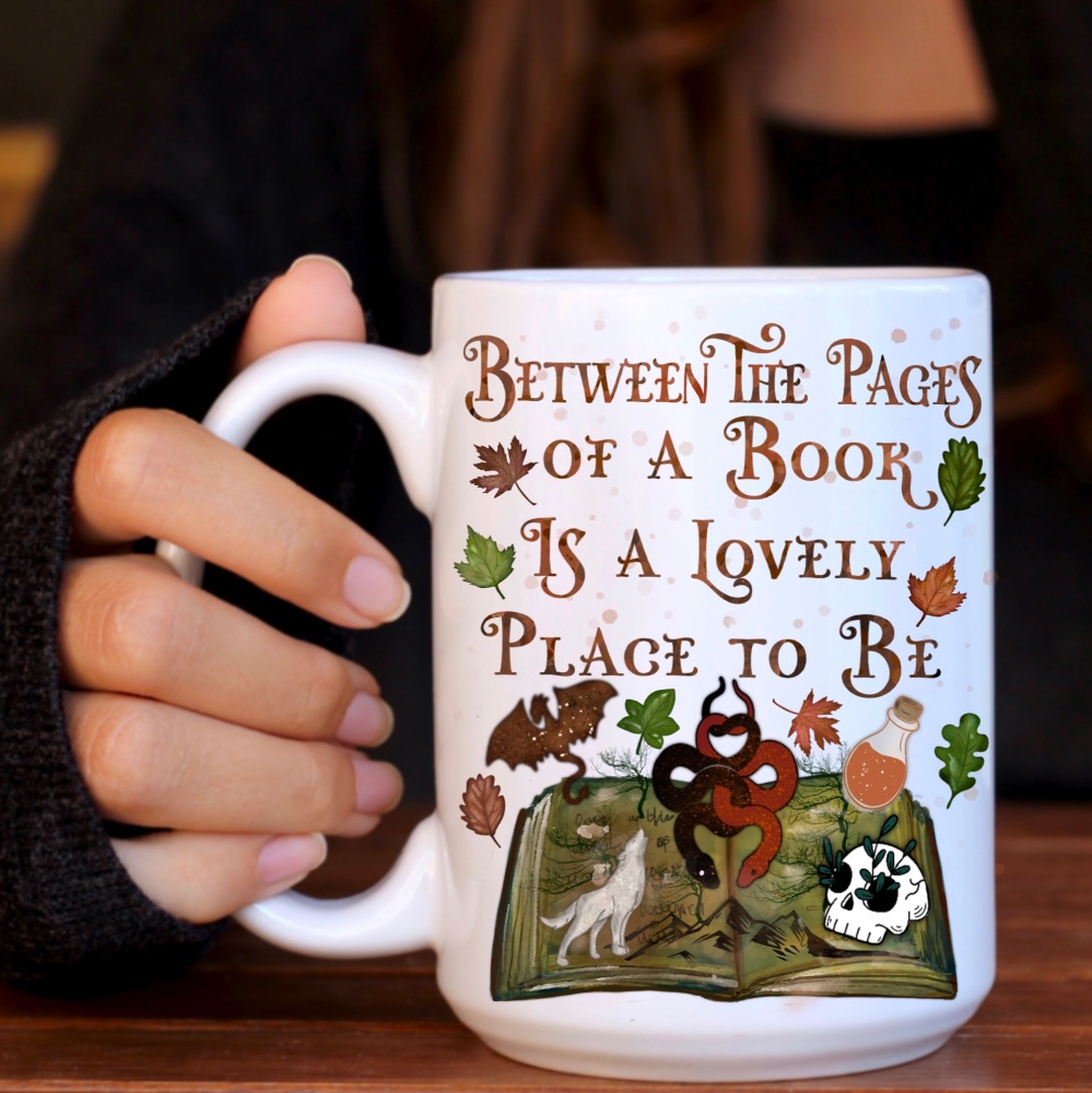 Between the pages book mug, 15oz