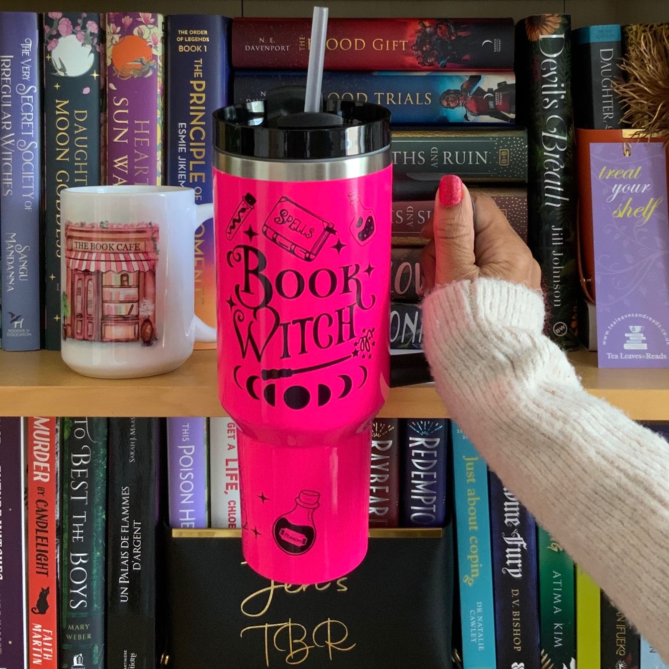 Neon Pink Book Witch 40oz Tumbler