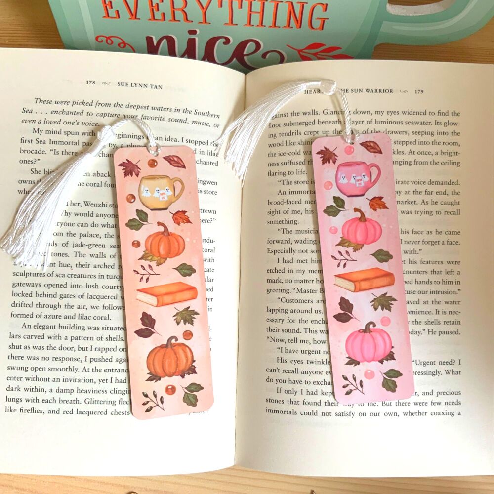 Autumn Book Lover Bookmark in Pink or Brown/Orange
