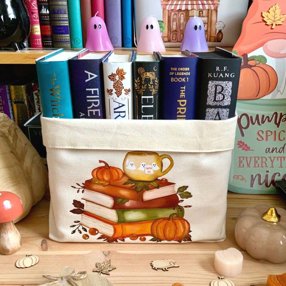 Autumn Book Lover Brown/Orange Book Basket -  Large - For Hardcovers & Paperbacks