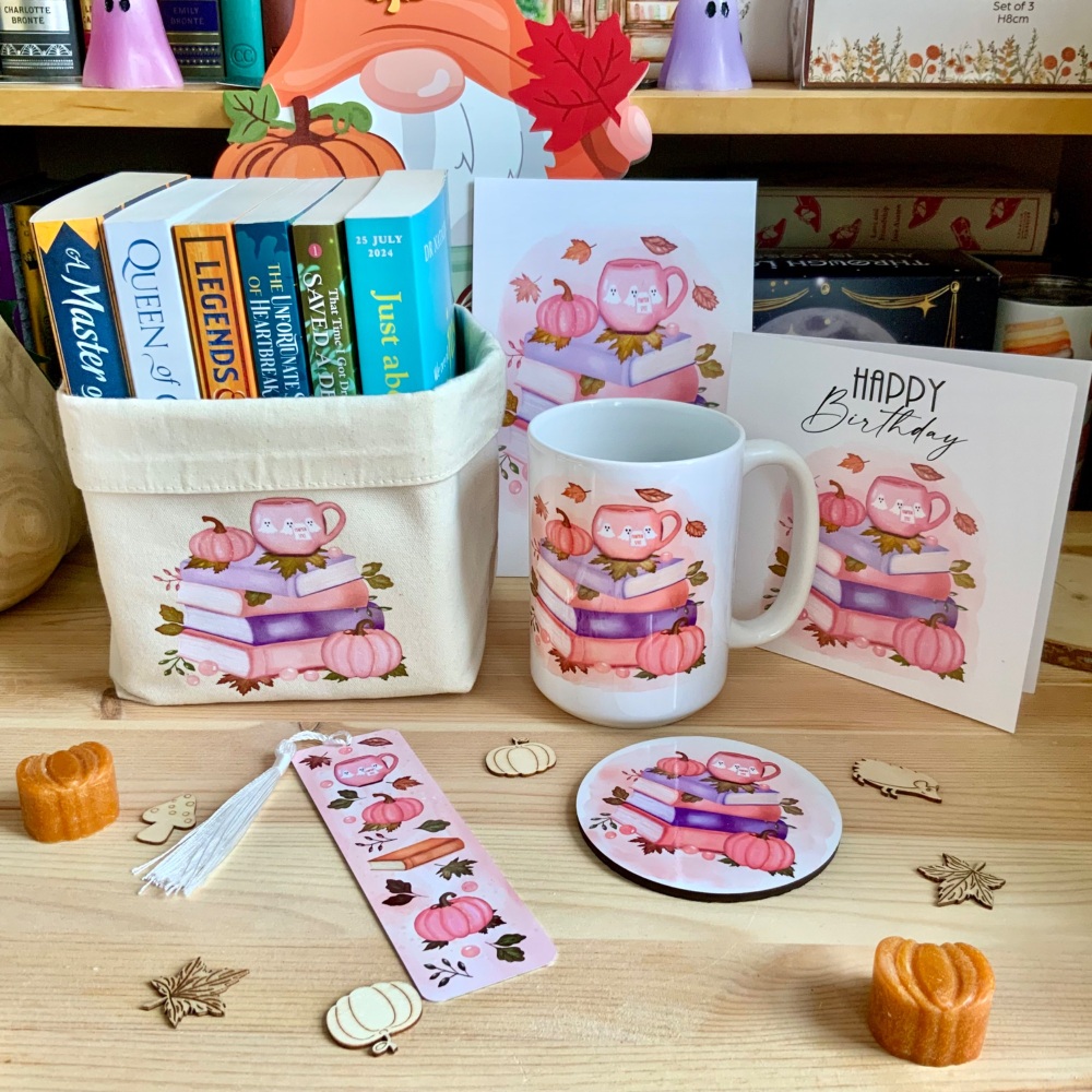 Cosy Pink Autumn Book Lovers Gift Box, Cosy Reading Gift Set, 15oz mug, Coa