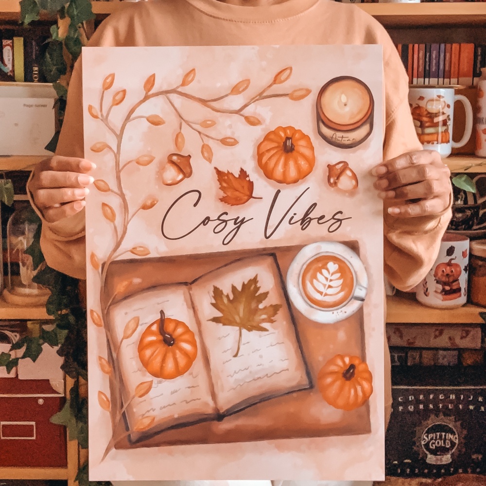 Cosy Autumn Books and Coffee Print - UNFRAMED SIZE A3+