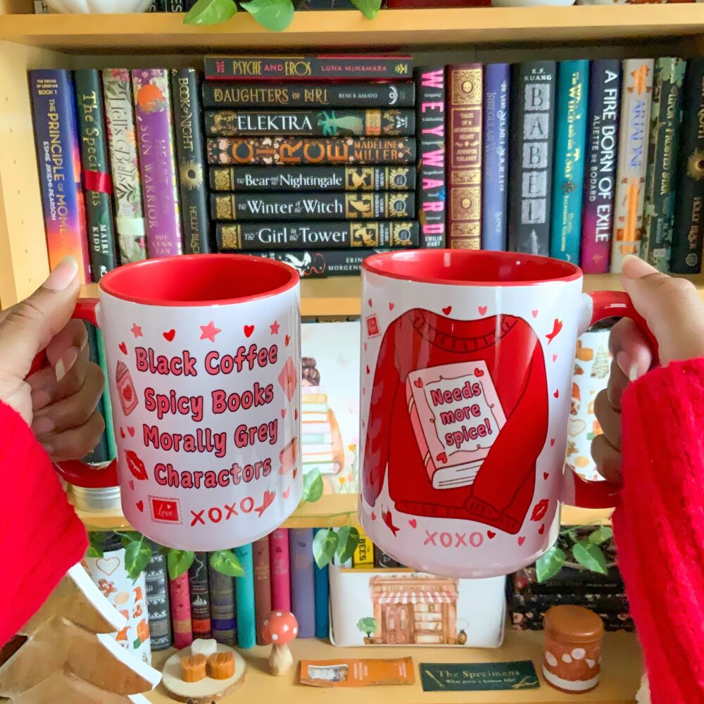 Black Coffee, Spicy Books & Morally Grey Characters – 15oz Book Lover’s Mug