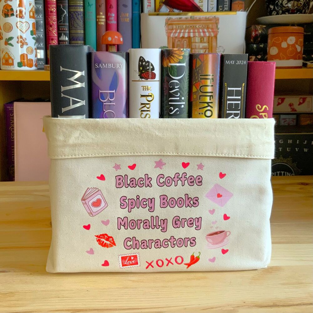 Black Coffee, Spicy Books & Morally Grey Characters book basket - For Hardc