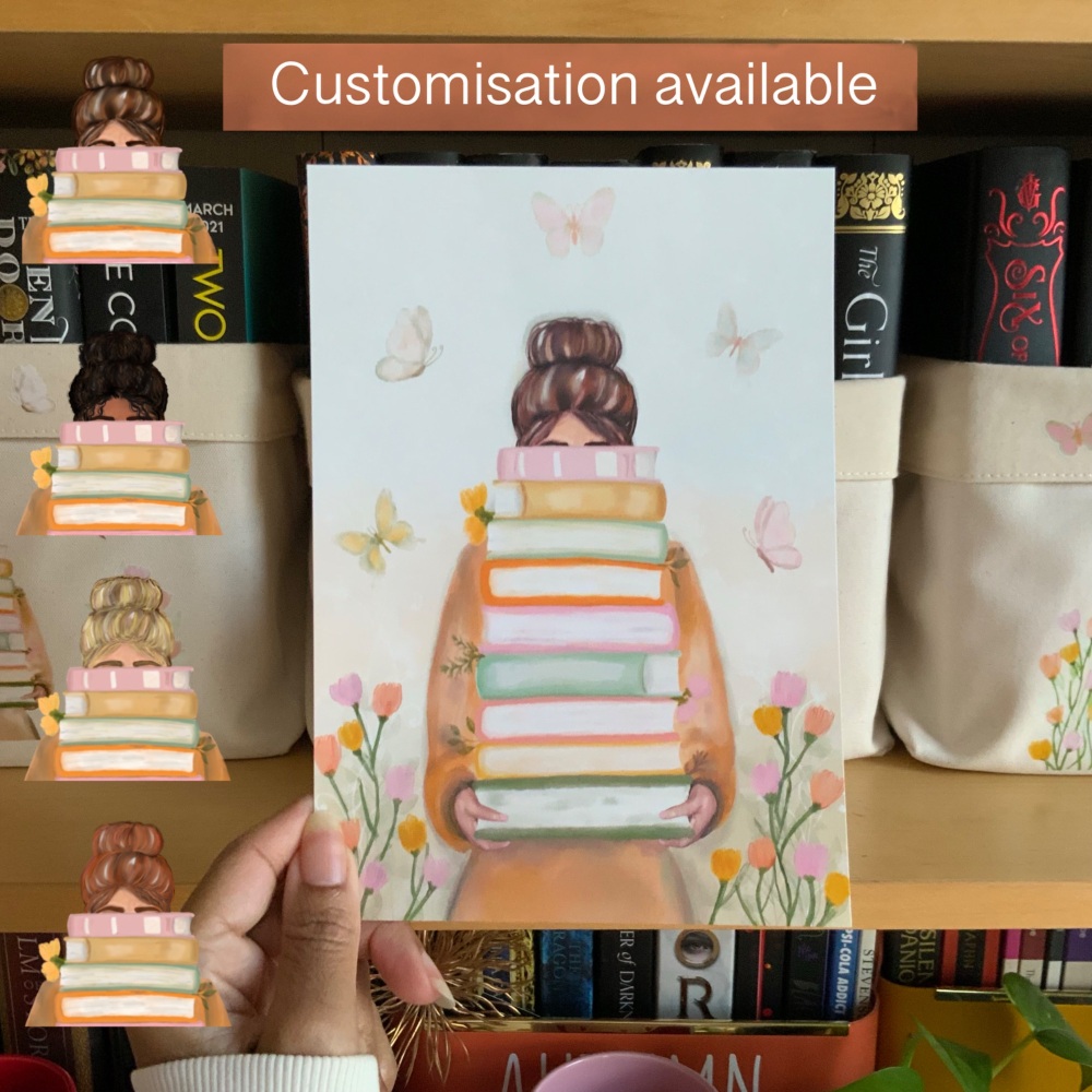 Spring Bookworm Print - Different hair colours and skin tones- UNFRAMED A4, A5, A6