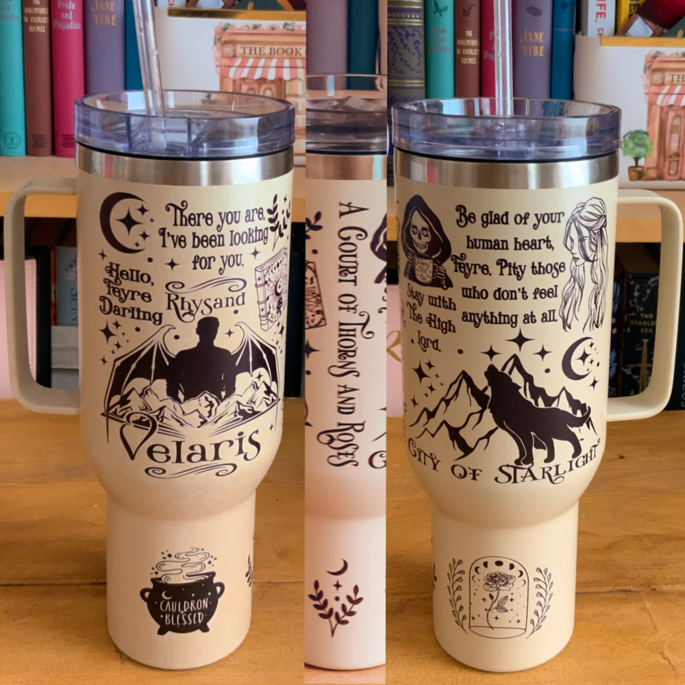 ACOTAR Feyre & Rhysand 40oz Fantasy Brown Tumbler, Sarah J Maas Official Li