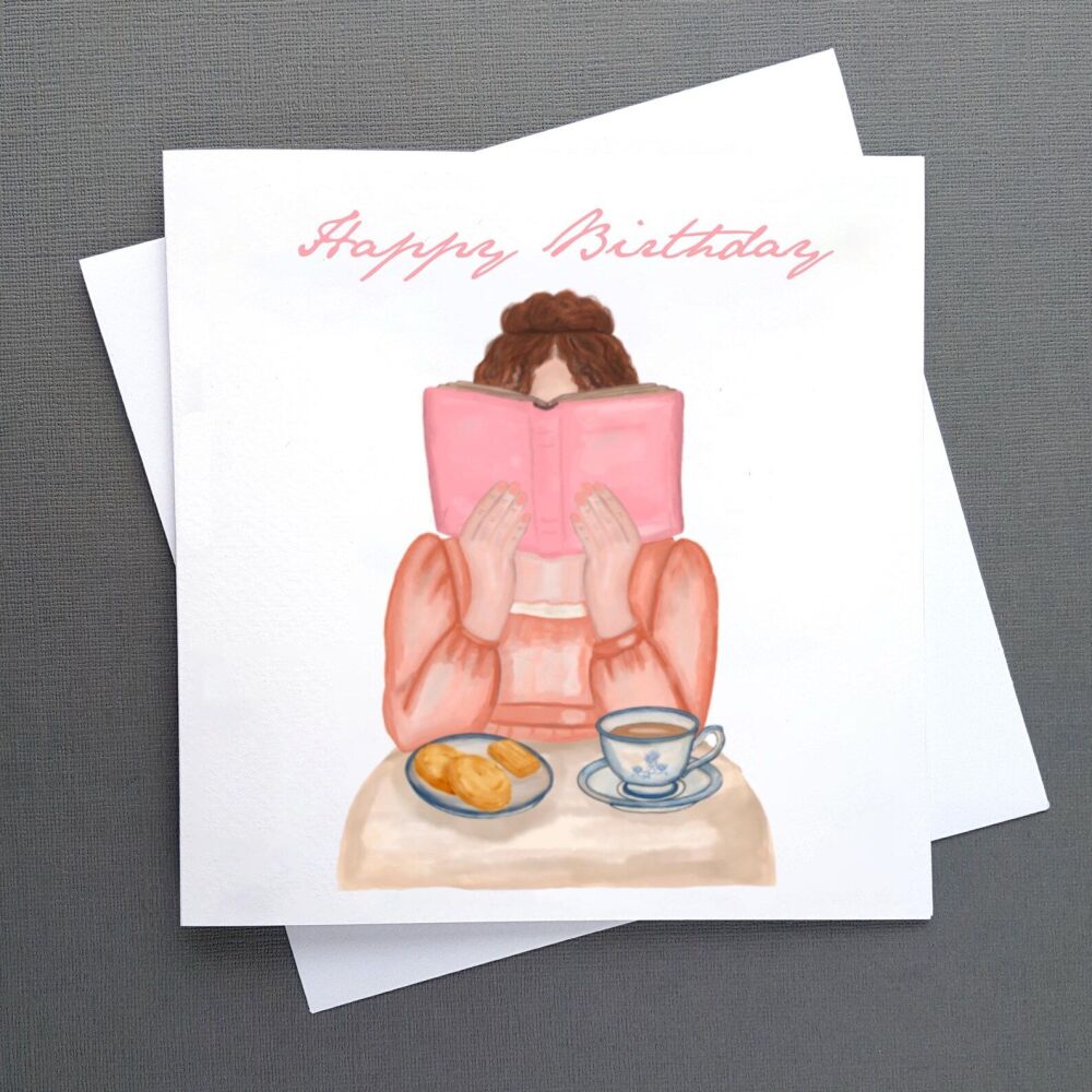 Jane Austen Birthday Card - Elizabeth Bennet Reading A Book Greeting Card