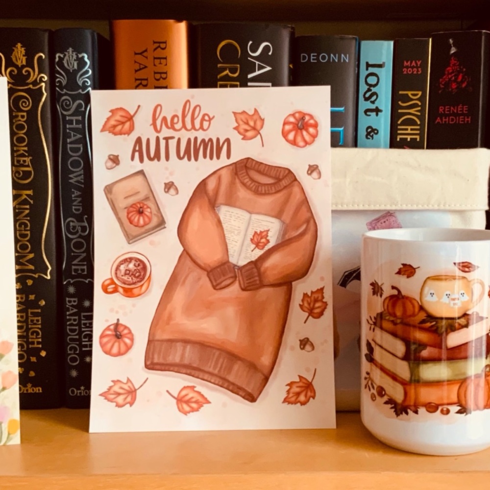 Hello Autumn Sweater Bookish Print, UNFRAMED A4, A5, A6