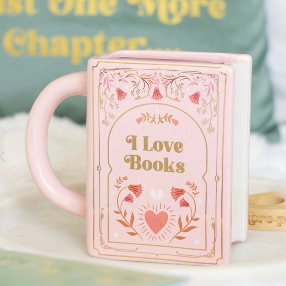 I Love Books Pink Book-Shaped Mug (Pre-Order)