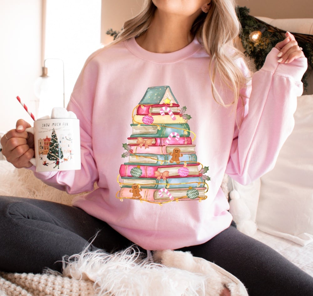 Christmas Book Tree Sweatshirt  - Up to 5XL