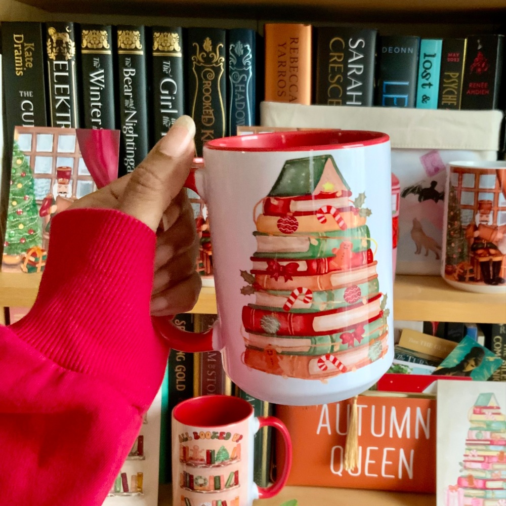 Christmas Book Tree Mug, 15oz Red