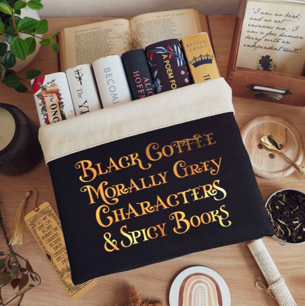 Book Basket, Morally grey, Black coffee & Spicy books