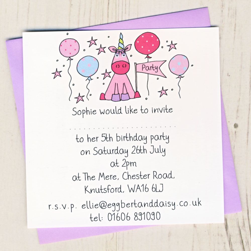 Pack of Unicorn Party Invitations