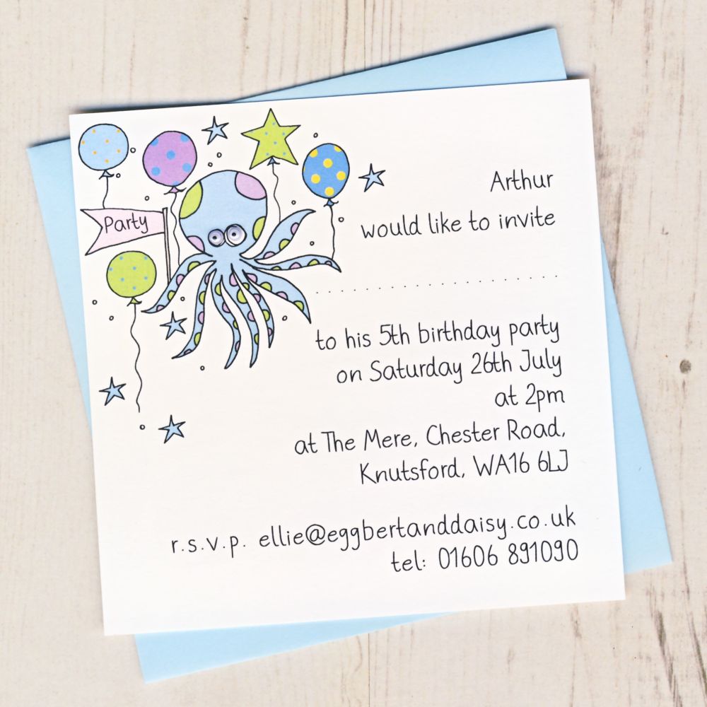 Pack of Octopus Party Invitations
