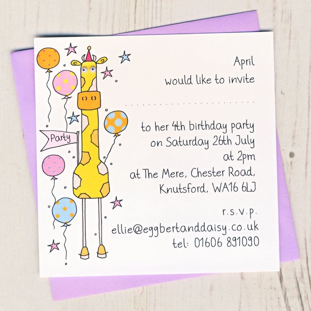 Pack of Giraffe Party Invitations