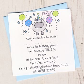Pack of Hippo Party Invitations