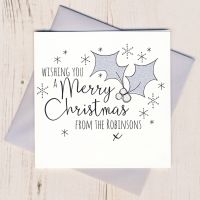 <!-- 014-->Personalised Glittery Holly Christmas Cards