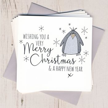 Pack of Five Glittery Penguin Christmas Cards
